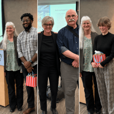 Skylar Sheppard and Ronald Bentil won prizes on World Health Day research symposium (April 2026), hosted by the Institute for Health in the Human Ecosystem with guest speaker Dr. Marian Moser Jones.
